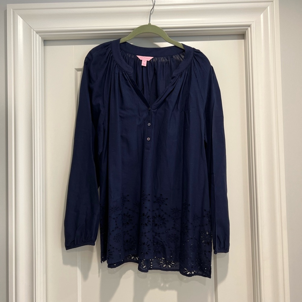 EUC blue/navy Lilly Pulitzer women’s size XL long sleeved cotton top